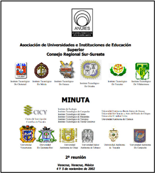 Figura 12. Portada de la minuta de la segunda reunión de la red de seguridad en Cómputo Sur-Sureste. Fuente: Consejo regional sur-sureste de la ANUIES. 