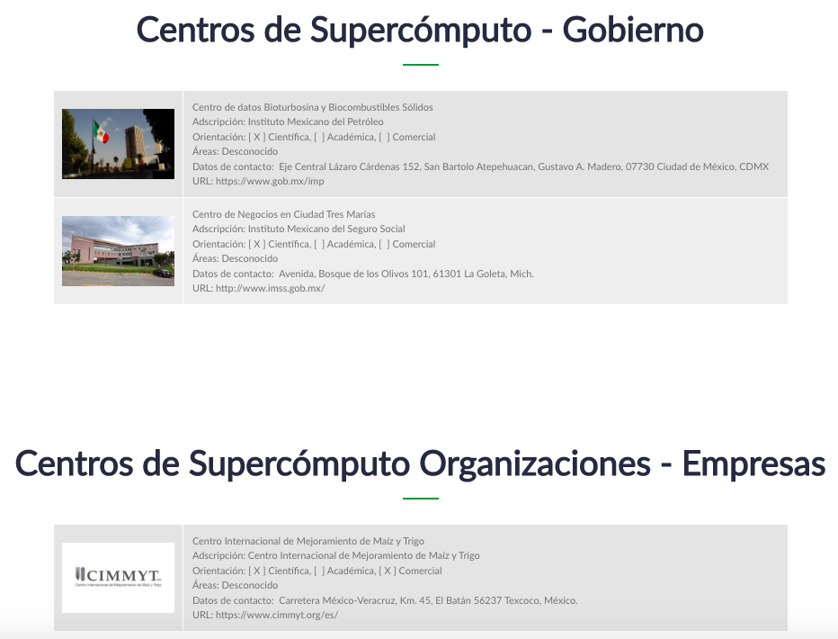 Tabla 3.  Capturas de pantalla del centro de excelencia en cómputo avanzado.