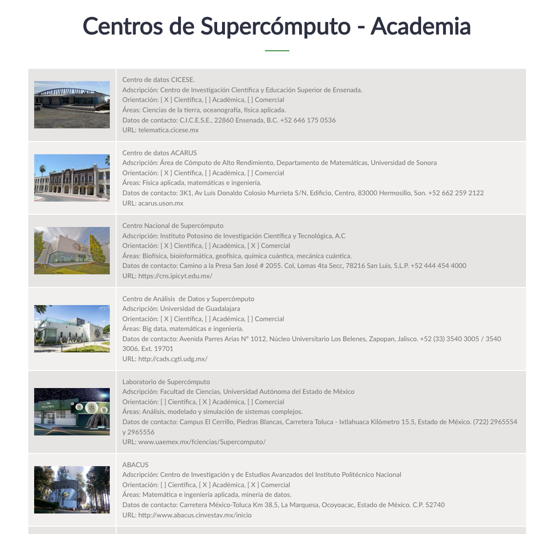 Tabla 3.  Capturas de pantalla del centro de excelencia en cómputo avanzado.